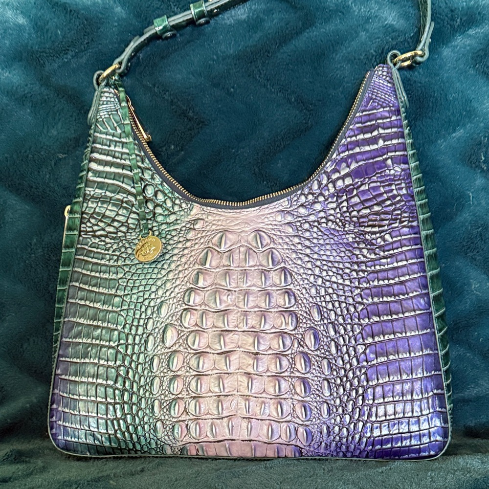 Brahmin Purple and Green Crocodile Embossed Shoulder Bag NWOT - Picture 3 of 7